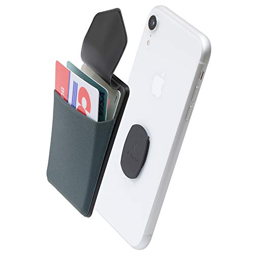 Sinjimoru 無線充電対応 手帳型カードケース専用マウントで固定するカードホルダー SUICA クレジットカード など3枚のカード収納できる着脱可能スマホカードケース、 iphone android対応 スマホ 背面 パスケース。Sinji Mount Flap, グレー