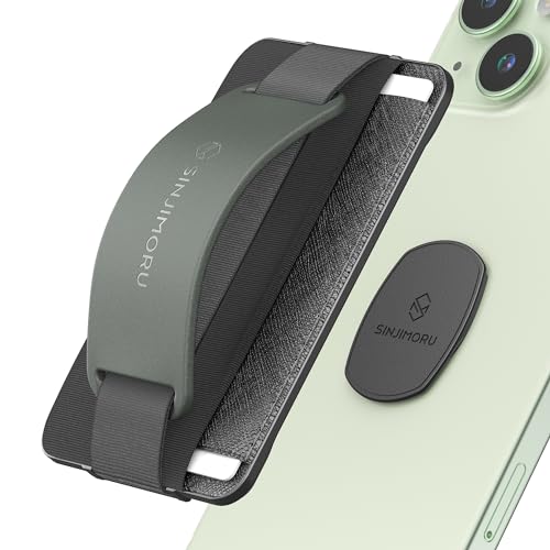Sinjimoru 無線充電対応 スマホスタンドカード入れ、専用マウントで固定するカードホルダー SUICA IDカードなど3枚のカード収納できる着脱可能カードケース、落下防止 ハンドストラップにどこでも楽に動画 視聴できるスタンド機能付きiPhone15 Plus Pro Pro Max iPhone