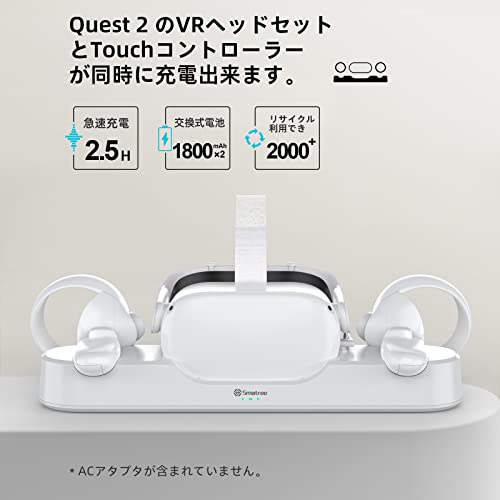 Smatree Quest 2用の充電ドック,VRヘッドセットとTouchコントローラーを同時に充電でき（充電できコントローラーバッテリー2個付き） Quest2向けのストラップにも適用,クエスト2用の充電ドック,VRアクセサリー