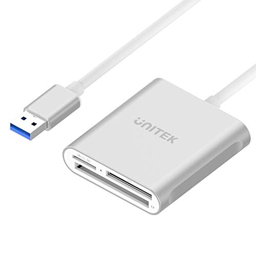 Unitek USB3.1 Gen1 マルチカードリーダー 3スロット搭載 SD/TF/マイクロSD/コンパクトフラッシュ/CFカード/マイクロ SDHC/MD/MMC/SDHC/SDXC UHS-I カード 3 枚のカードを同時に読み取る 高耐久アルミ合金 3in1外付けカードリーダー 高速 データ読取 データ移行 コンパク