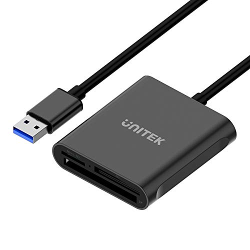 Unitek USB3.1 Gen1 マルチカードリーダー 3スロット搭載 SD TF/microSD コンパクトフラッシュ/CFカードリーダー 3 枚のカードを同時に読み取る 高耐久アルミ合金 3in1外付けカードリーダー 高速 データ読取 データ移行 コンパクト ブラック