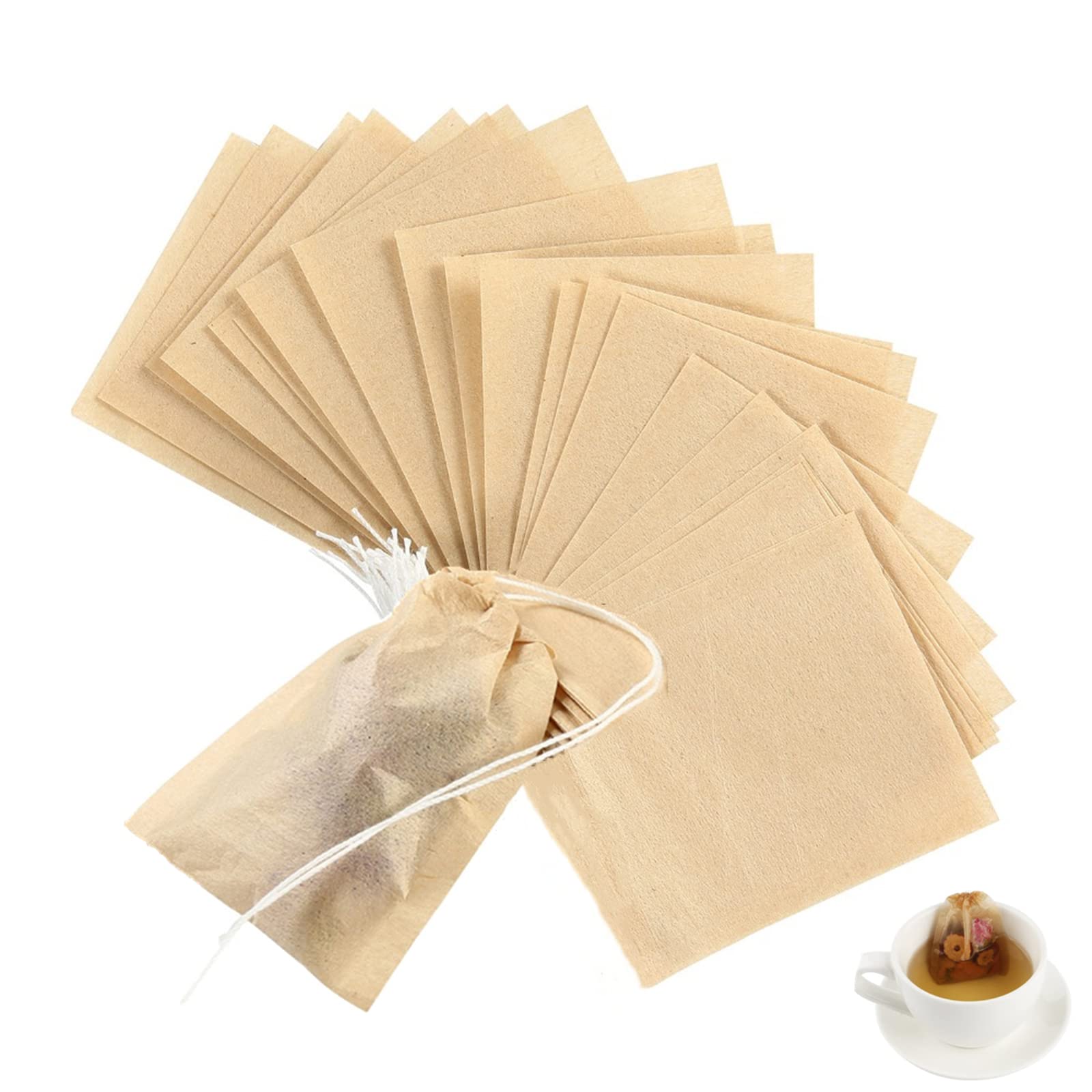 YFFSFDC お茶バッグ 巾着付き使い捨て空の袋フィルター濾紙 ティーバッグ 強力な浸透 天然 ルースリーフお茶＆コーヒ…