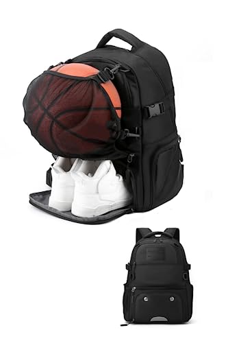 YFFSFDC バスケットボールバッグ ボールバッグ リュック サッカーポーチバッグ ボールケース 多機能 大容量 運動 通学 出張 旅行用 スポーツバッグ ブラック 