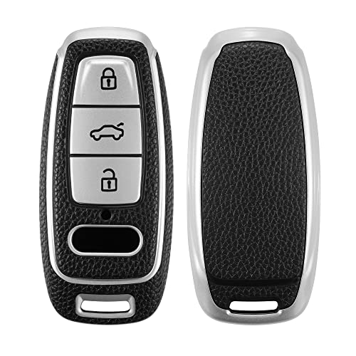 kwmobile 保護ケース 対応: Audi A6 A7 A8 Q7 Q8 3-ボタン 車のキー Keyless - スマートキー TPU保護 シリコン キーカバー 車の鍵 - シルバー/黒色