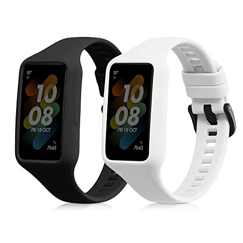 [kwmobile] 2x 交換ベルト 対応: Huawei Band 7 / Band 6 / Honor Band 6 バンド - シリコンバンド ソフト TPU 耐久性 黒色/白色