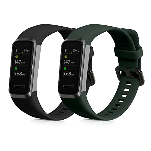 COCO å㤨[kwmobile] Straps Compatible with Huawei Band 4 Straps - 2x Replacement Silicone Watch Bands - Black/Dark GreenפβǤʤ1,722ߤˤʤޤ