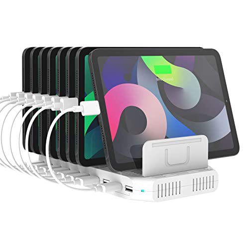Alxum USB 充電ステーション 96W 10ポート タブレット スタンド 複数 充電スタンド おしゃれ 10台同時充電 PSE認証済 仕切り板間隔調整可能 5V/2.4A 卓上収納 収納便利 ipad/スマホAndroid/iPhone/iPad/kindle/タブレット/PSP対応 ホワイト