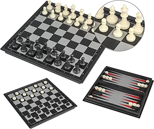 Andux 折りたたみ式マグネット式ボードゲーム 3-In-1 多機能チェスボード チェス バックギ ...