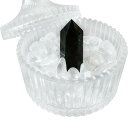 [Umora] 水晶 さざれ石 浄化用 ガラス皿 パワーストーン 蓋つき ビーズ 300gさざれチップ付 玄関 厄除け インテリア 浄化皿 ブレスレットの浄化用（大きなビーズ+オブシディアンピラー）