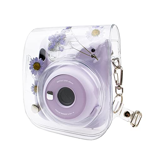 HIYQIN チェキケース,FUJIFILM instax mini 12/11/9/8+/8/40ケース 可愛いカメラバッグ ショルダーストラップ付き PVC満点星（パープル）