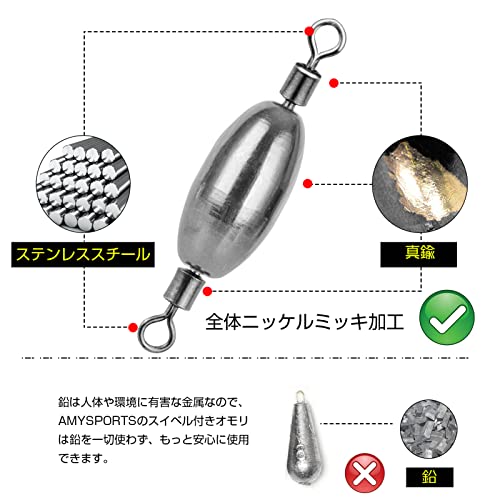 AMYSPORTS ぶっこみ 中通し 中 おもり 釣り クッション リグ テキサス シンカー フィッシング ナツメ タル付き 穴釣り シャックリ釣り エギング 根魚 ロックフィッシュ #3 (3.5g) 15個