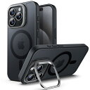 JEDirect キックスタンドケース iPhone 15 Pro 6.1インチ用 MagSafe対応 調整可能なカメラスタンド内蔵 半透明マットマグネットバッ...