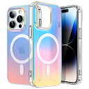 JETech iPhone 14 Pro 6.1インチ用 虹色ケース MagSafe対応 かわいい ユニーク 美しいデザイン カラフルな蛍光 半透明バック 耐衝...