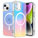 JETech iPhone 14 6.1インチ用 虹色ケース MagSafe対応 かわいい ユニーク 美しいデザイン カラフルな蛍光 半透明バック 耐衝撃スマホ...