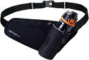 WATERFLY ランニングポーチ ウエストポーチ ペットボトル メンズ:ランニング iPhoneスマホ対応 ブラック 大容量 ウエストバッグ 軽量 水筒入れ ...