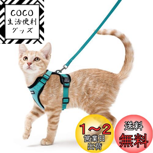 Rabbitgoo 猫用 ハーネス リードセット 犬猫兼用 超小型犬 小型犬 抜けない ソフト胸あて 軽量 足を上げず装着完成 サイズ調節可 夜反射 通気メッシュ 咳込み防止 散歩 犬用ハーネス 猫の胴輪 くびわ ベスト パグ ネコねこ子猫 散歩ひも 猫はーねす胴輪 猫 ハーネス りー