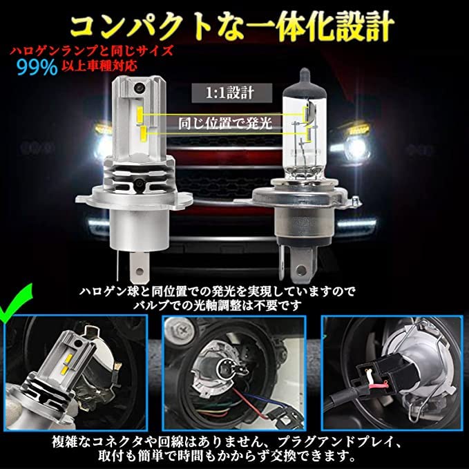 ������̵����LTONXEN �Х���LED�إåɥ饤�� H4 Hi/Lo �����ָ��б� H4 LED �Х�� �⵱�� 6500K DC9-32V ���б� 1����