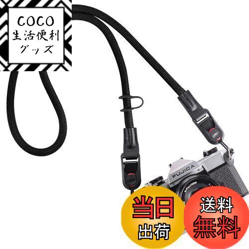 【送料無料】[Yullmu] カメラストラップ カメラネックストラップ アンカー設計 三角リング付き 3層構造 一眼レフカメラ クライミングロープ 黒