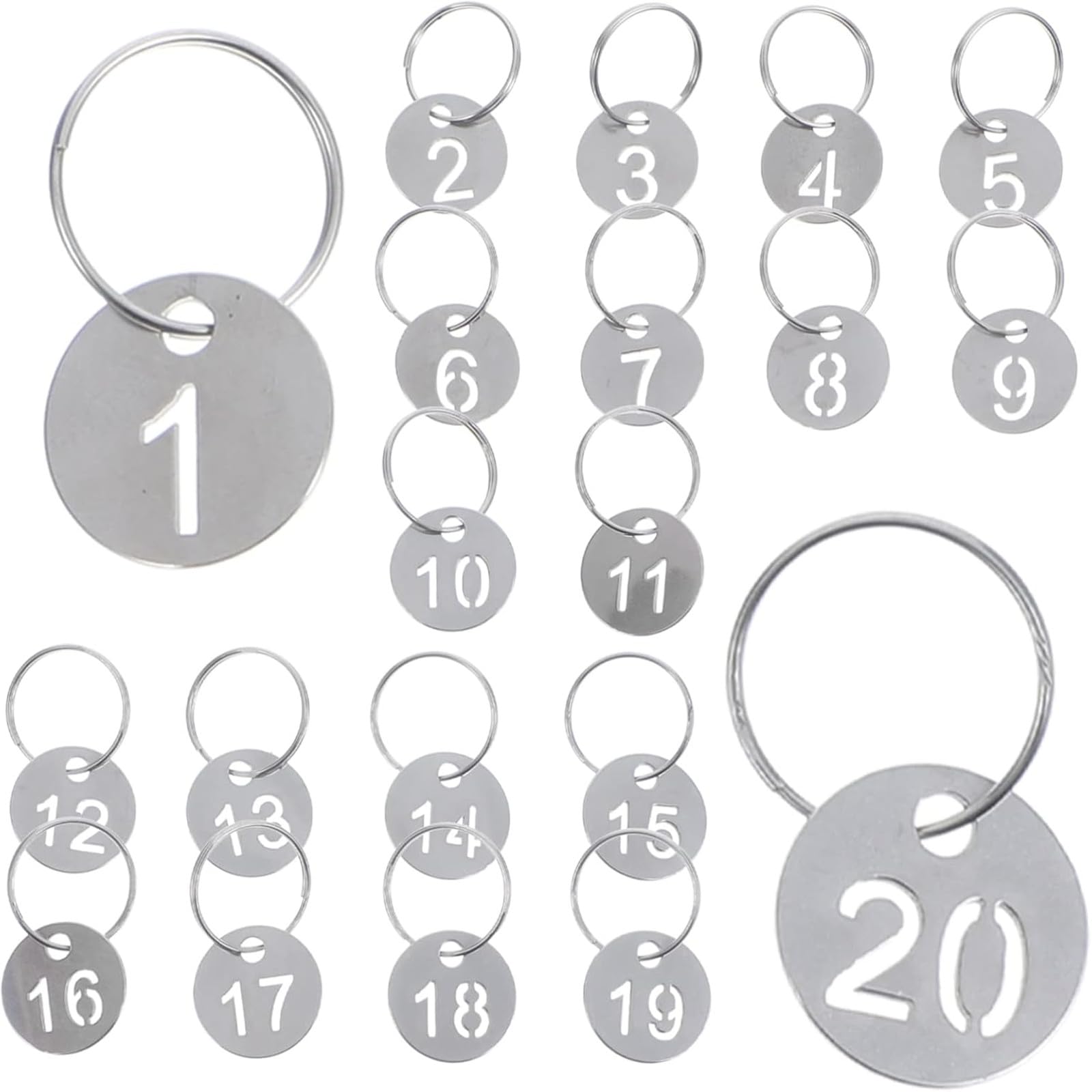 【送料無料】SensaBliss ドア番号タグ 1~20 番号札 ステンレス製 両面 透かし彫りド 防水 荷札 クローク ロッカー 鍵 タグ 番号ナンバー 業務管理用 キーラベルタグ キーリング付き 直径23mm
