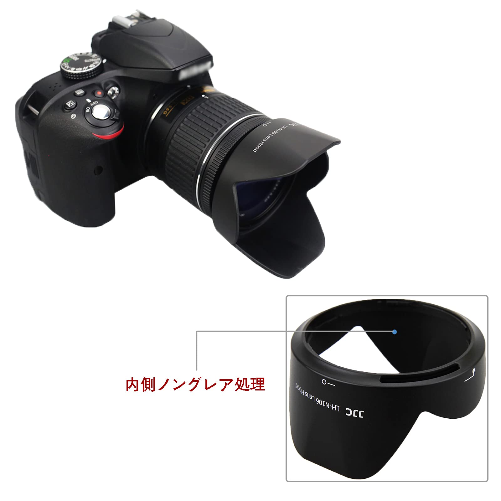 ������̵����JJC HB-N106 �ĵռ� �ַ� ��󥺥ա��� Nikon AF-P DX Nikkor 18-55mm F3.5-5.6G / Nikon AF-P DX Nikkor 18-55mm F3.5-5.6G VR & Nikon 1 Nikkor VR 10-100mm F4.5-5.6 ��� �� HB-N106 �ߴ�
