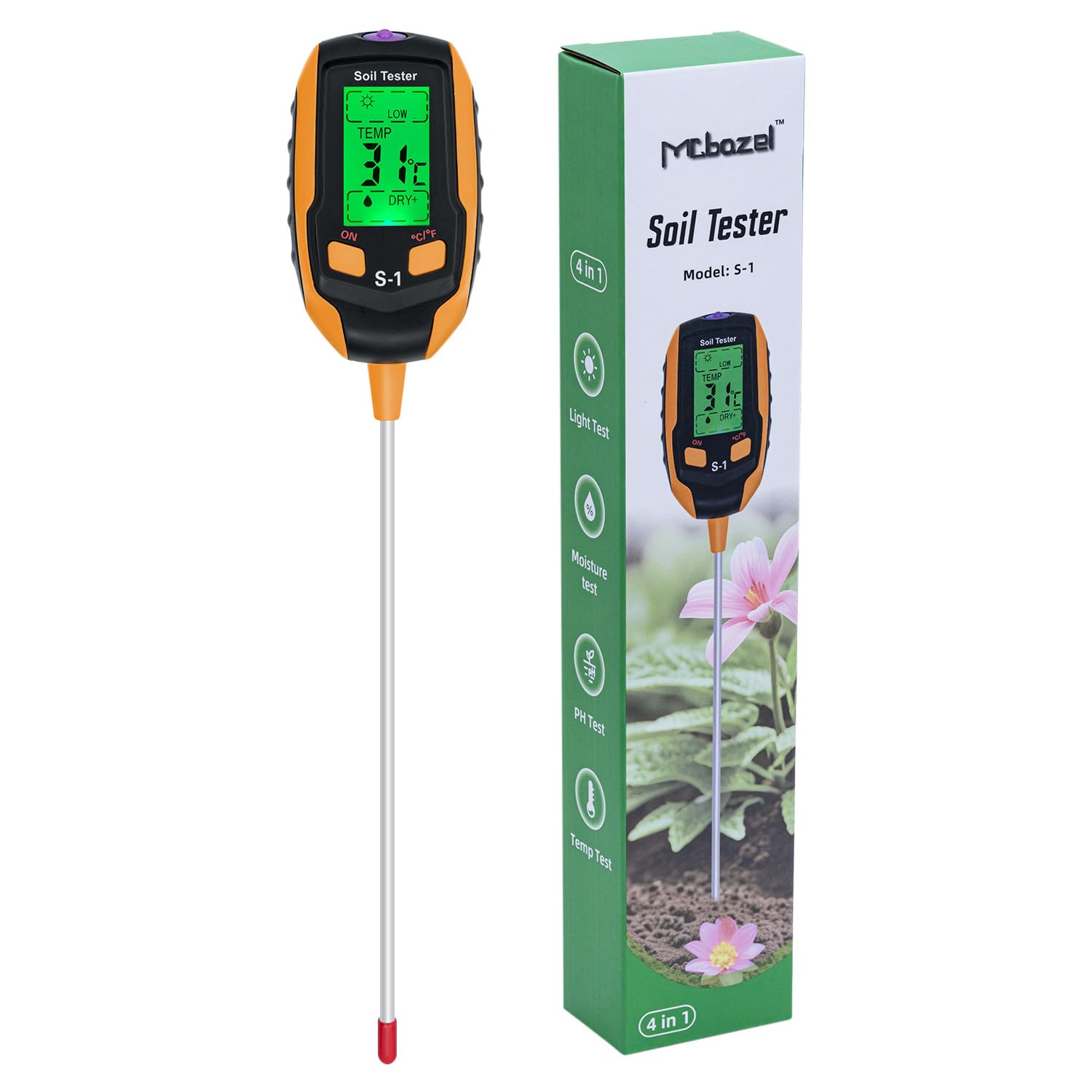 【送料無料】Mcbazel 4in1多機能 土壌ph測定器 土壌酸度計 土壌テスター デジタル 照度/pH/温度/水分計測器/地温測定 屋内/屋外植物兼用 農業 園芸用品 家庭菜園対応 日本語説明書付き