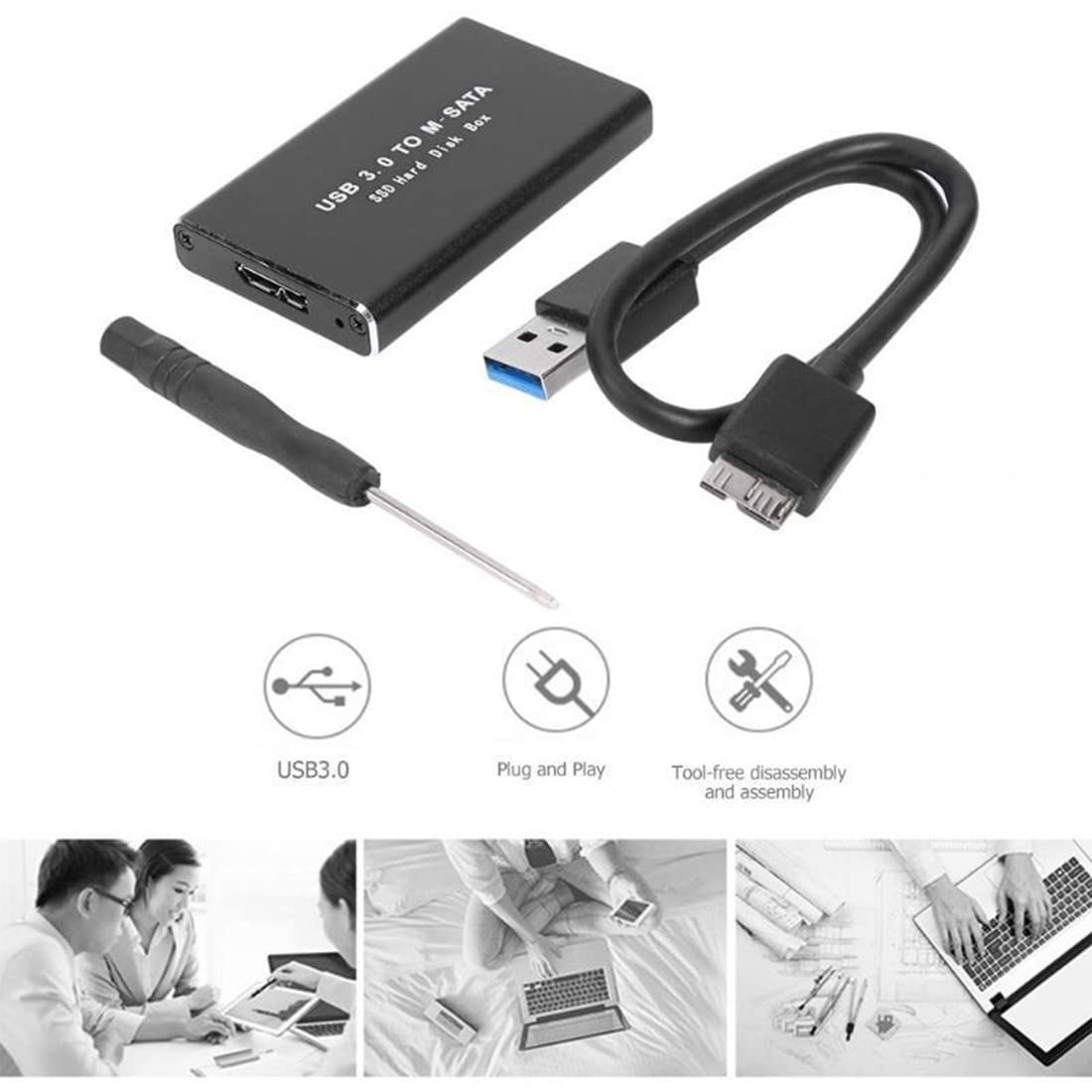 【送料無料】Dovhmoh MSATA から USB 3.0 SSD エンクロージャ 外付けハードドライブ ディスク ボックス ストレージ ケース アダプター 30X50mm 30X30mm MSATA SSD用 - Image 3