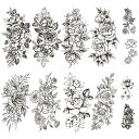 Yesallwas タトゥーシール 花 黒 薔薇 バラ 12枚セット 入れ墨シール リアル 防水 長持ち 刺青シール ボディーシール メンズ レディース bla...