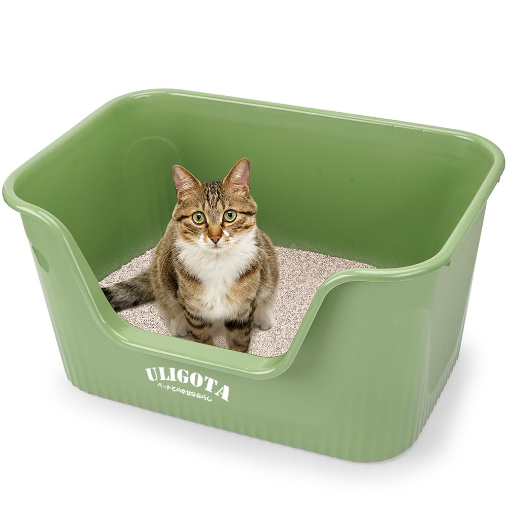 【送料無料】ULIGOTA 超大型猫用トイレ オープンタイプ 大きい猫 多猫 トイレ本体 簡単掃除 清潔 飛散防止 一体成形 幅64×奥45×高33cm【入り口...