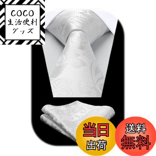 【送料無料】[HISDERN] 結婚式 ネクタイ メンズ 白 ペイズリー柄 ネクタイ おしゃれ 高級 花柄 礼服 フォーマル 絹 シルク ウェディング HP-03