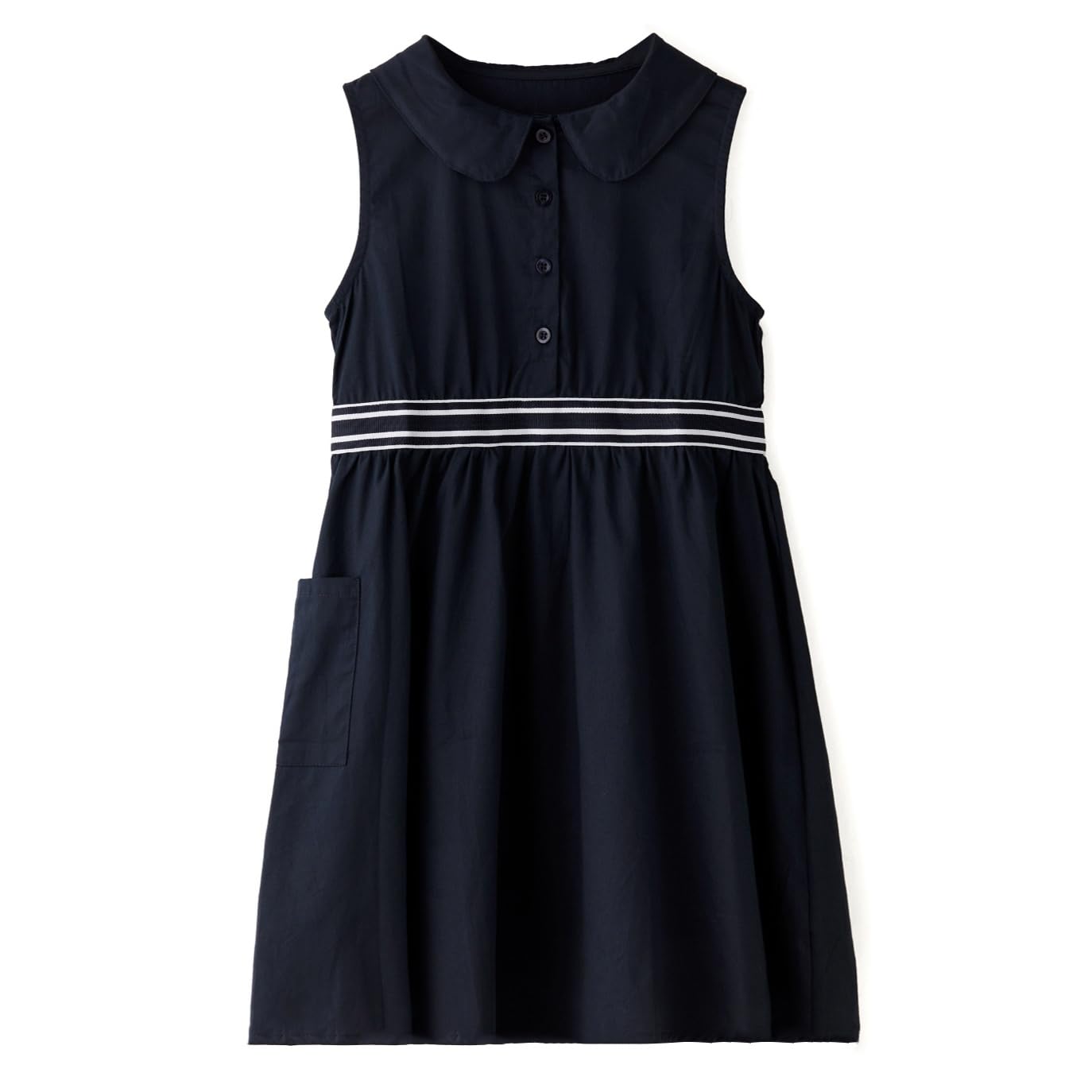 【送料無料】 ガールズ ワンピース 襟付き 前開き 女の子 シャツワンピース 丸襟 袖なし 結婚式  ...
