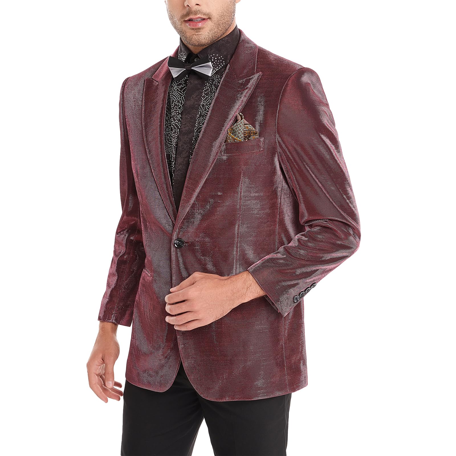 【送料無料】 きんぞくこうたくメンズステージ衣装タキシードスパンコールジャケットメンズスーツ舞台衣装演出服カラオケDS新年会二次会パーティー結婚式 色：ワインレッド、サイズ：M