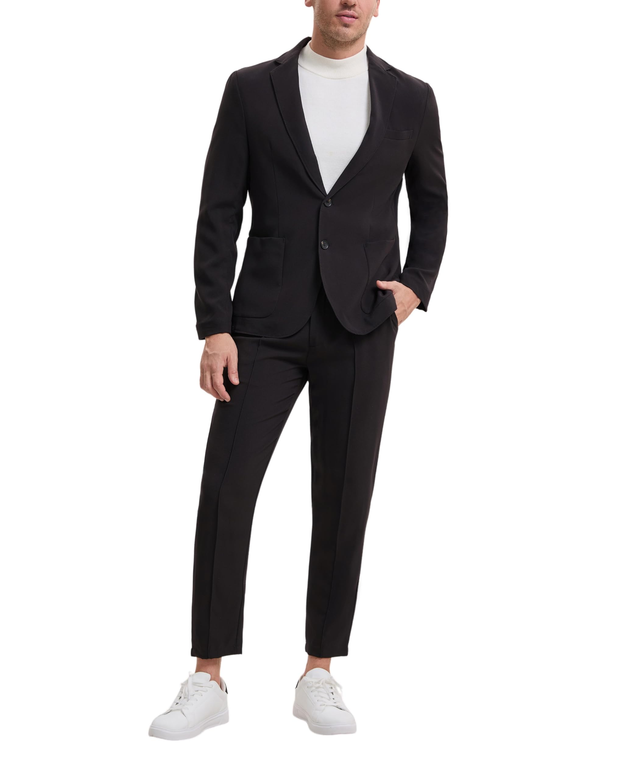 【送料無料】 ス二つボタンフラットカラーのメンズブラックスーツセットショルダーパッドや裏地なしでM..