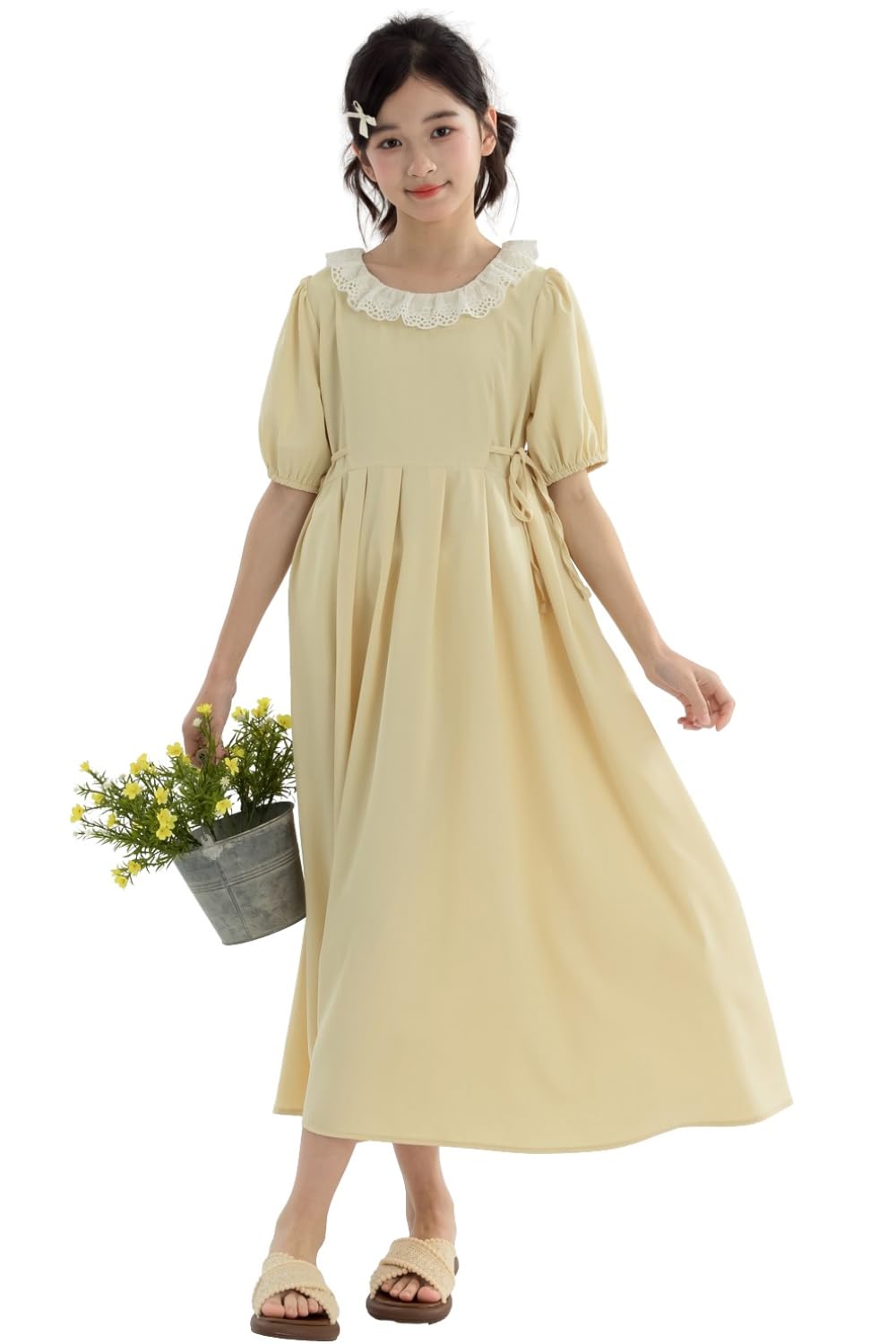 【送料無料】 女の子 夏 ロングワンピース シフォン 可愛いフリル襟 半袖 フォーマル 発表会 結婚 ...