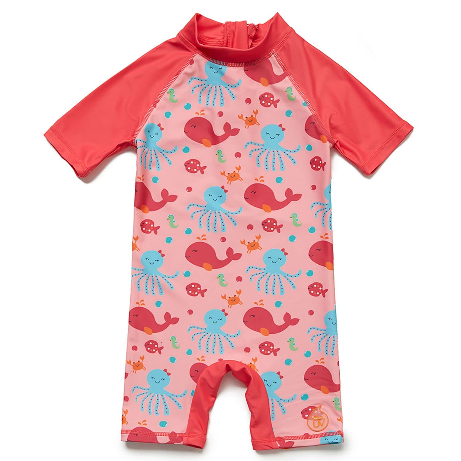 【送料無料】 ベビー 水着 ラッシュガード UPF50+ UVカット 女の子 ワンピース 半袖 色：レッド、サイズ：6-9 Months