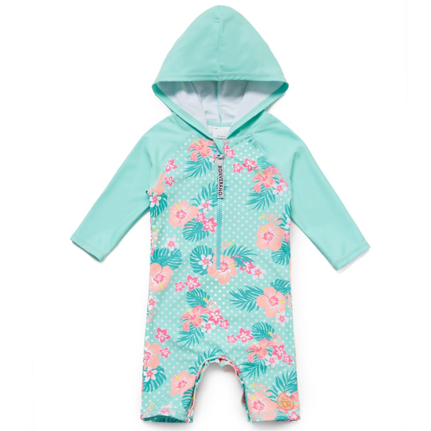 【送料無料】 ベビー 水着 ラッシュガード UPF50+ UVカット 女の子 ワンピース フード付き 色：グリーン、サイズ：2-3 Years