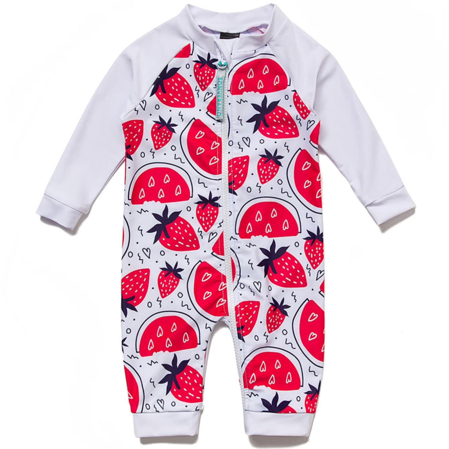 【送料無料】 ベビー 水着 ラッシュガード UPF50+ UVカット 女の子 ワンピース 等身ジッパー 色：Strawberry、サイズ：3-6 Months