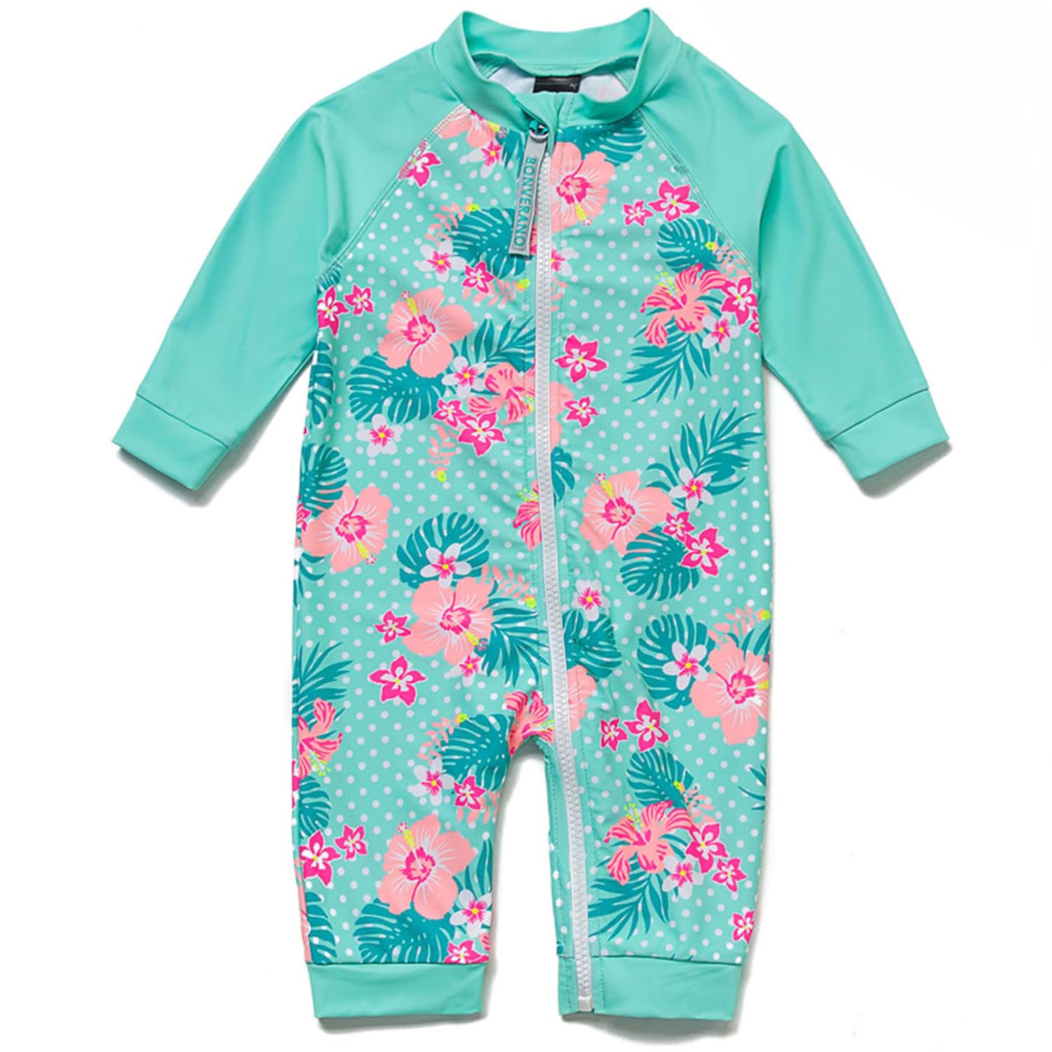 【送料無料】 ベビー 水着 ラッシュガード UPF50+ UVカット 女の子 ワンピース 等身ジッパー 色：グリーン、サイズ：9-12 Months