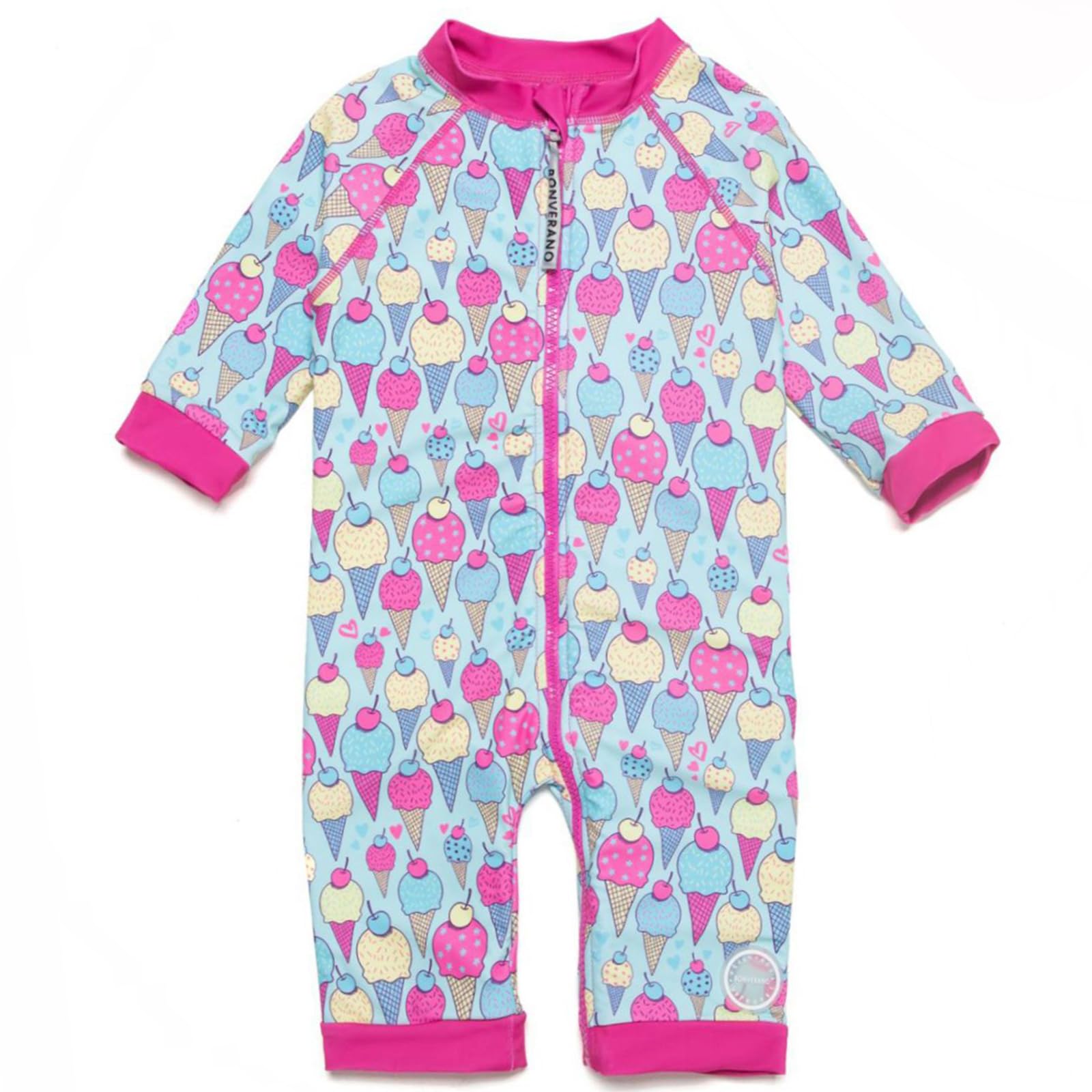 【送料無料】 ベビー 水着 ラッシュガード UPF50+ UVカット 女の子 ワンピース 等身ジッパー 色：Ice C..