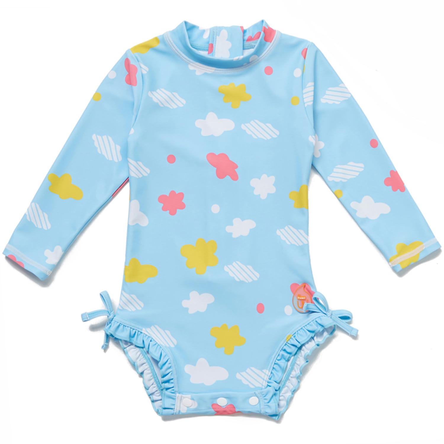 【送料無料】 ベビー 水着 ラッシュガード UPF50+ UVカット 女の子 ワンピース YKKボタン 長袖 色：ブルー、サイズ：3-6 Months