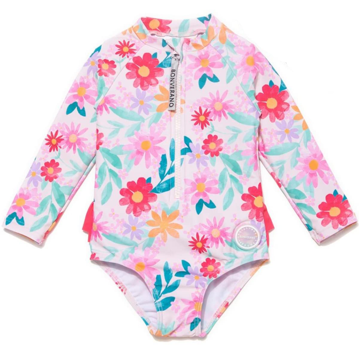 【送料無料】 ベビー 水着 ラッシュガード UPF50+ UVカット 女の子 ワンピース YKKボタン 長袖 色：Flowers 8、サイズ：6-9 Months