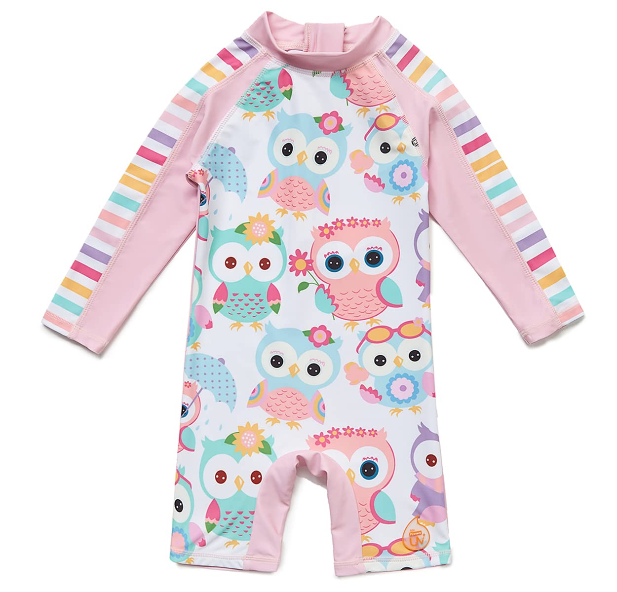 【送料無料】 ベビー 水着 ラッシュガード UPF50+ UVカット 女の子 ワンピース 3/4袖 色：Owl、サイズ：6-9 Months