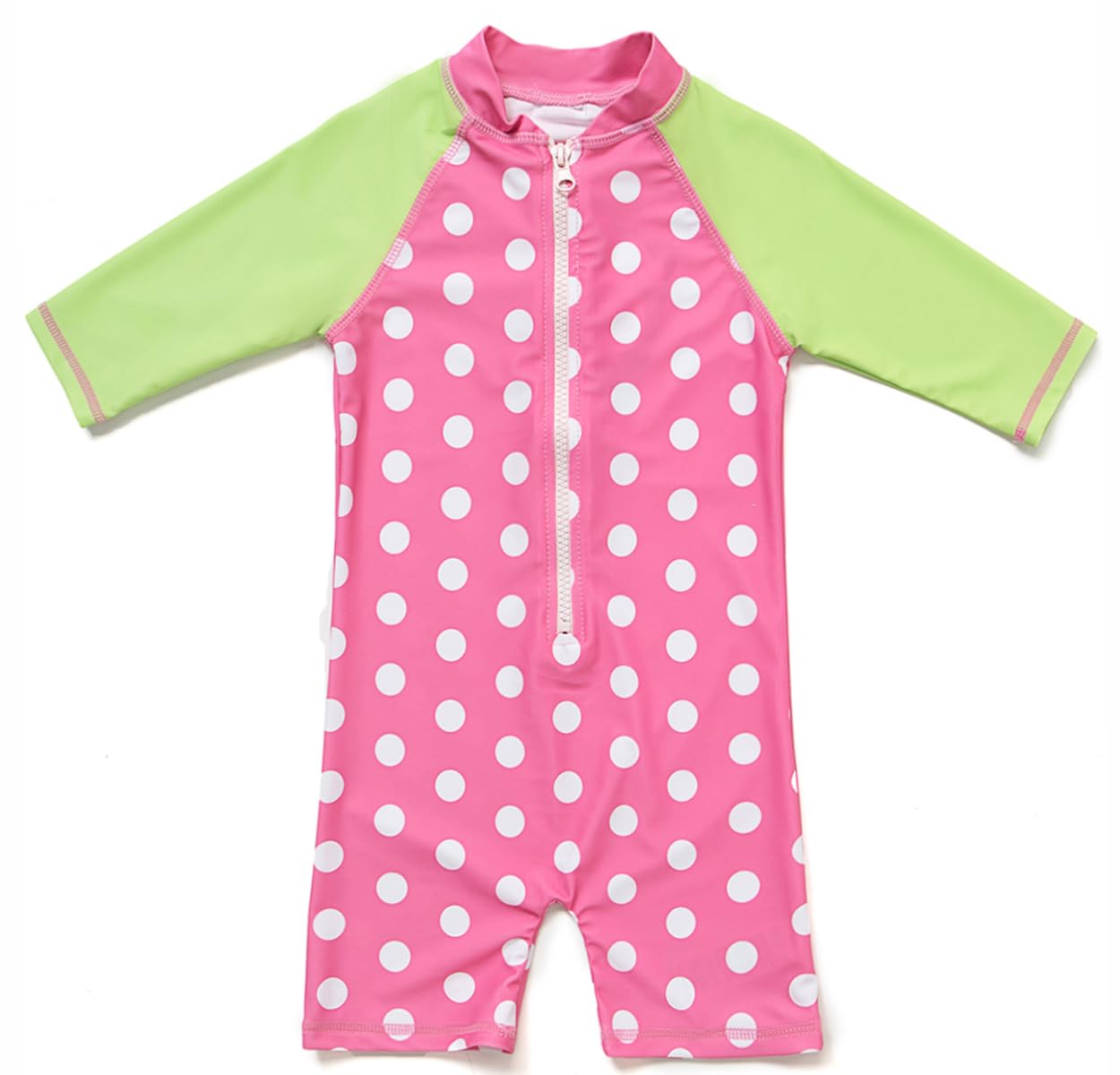 【送料無料】 ベビー 水着 ラッシュガード UPF50+ UVカット 女の子 ワンピース 3/4袖 色：Pink Green、サイズ：12-18 Months