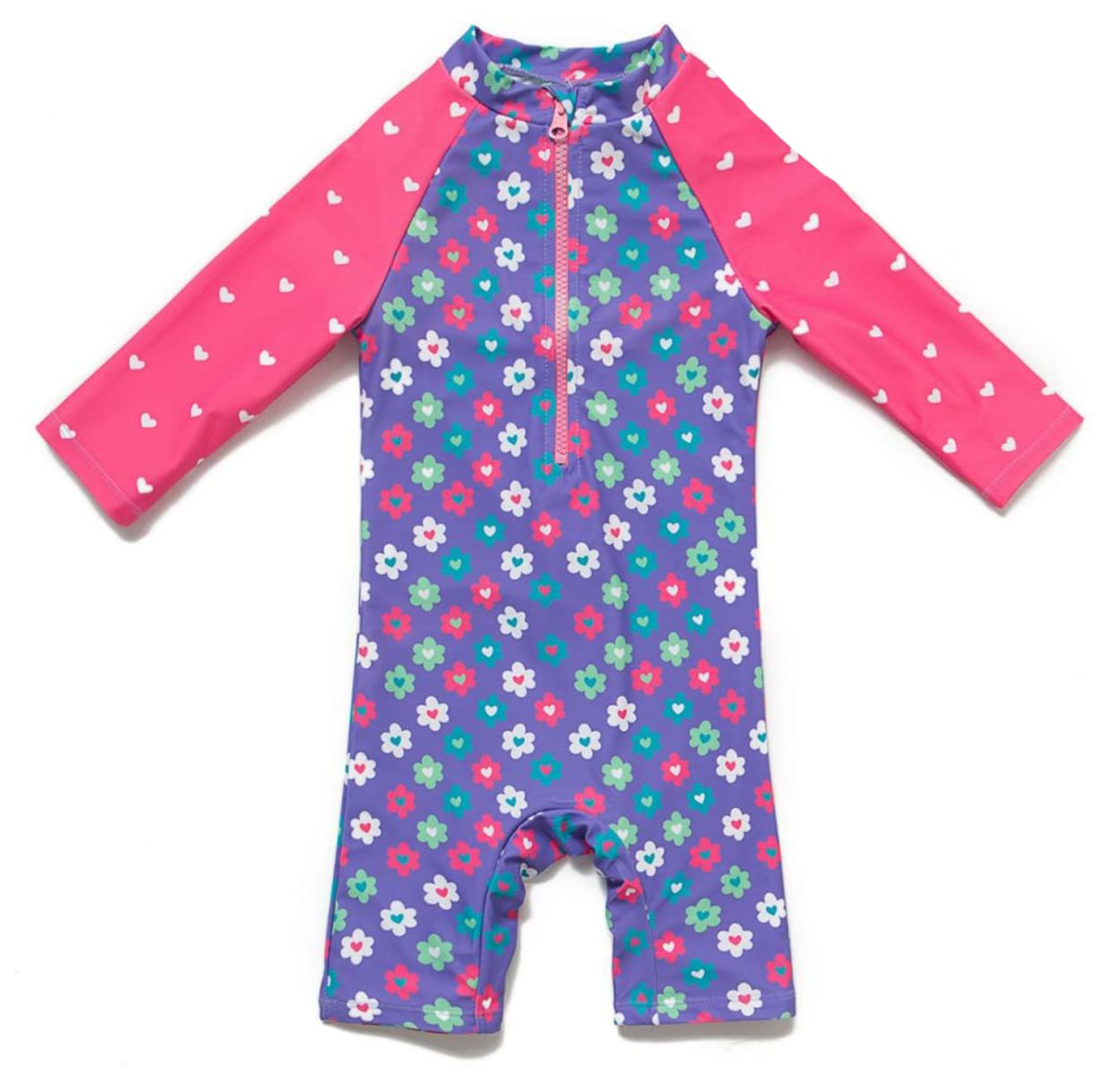 【送料無料】 ベビー 水着 ラッシュガード UPF50+ UVカット 女の子 ワンピース 3/4袖 色：Purple Flower 2、サイズ：3-6 Months