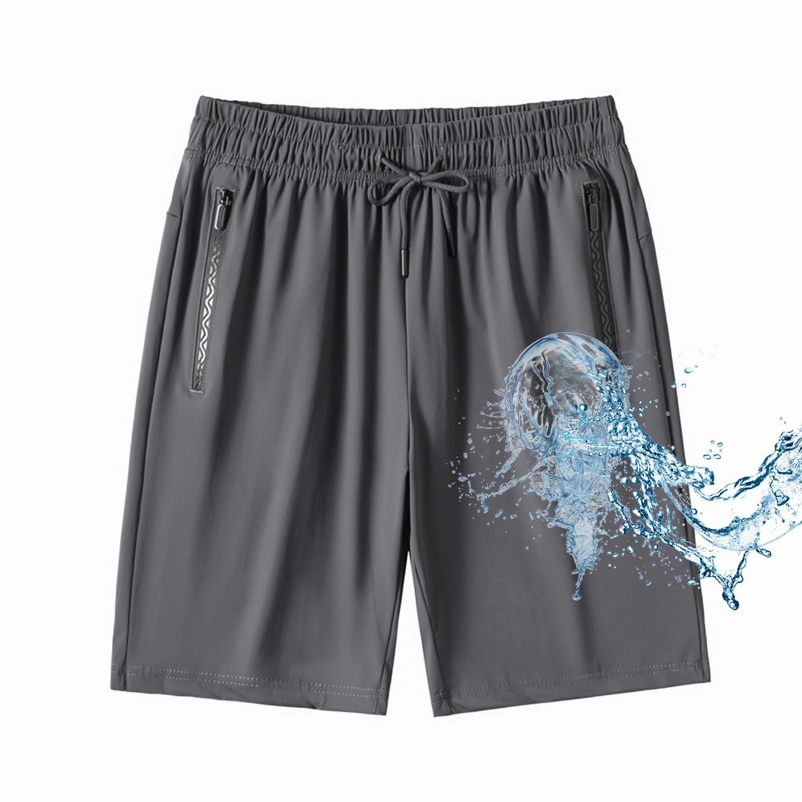 【送料無料】 ハーフパンツ 短パン ショートパンツ 半ズボン メンズ レディース 接触冷感 薄い 防汚加工 撥水 撥油 通気性 夏服 夏 DK073 色：グレー、サイズ：2XL