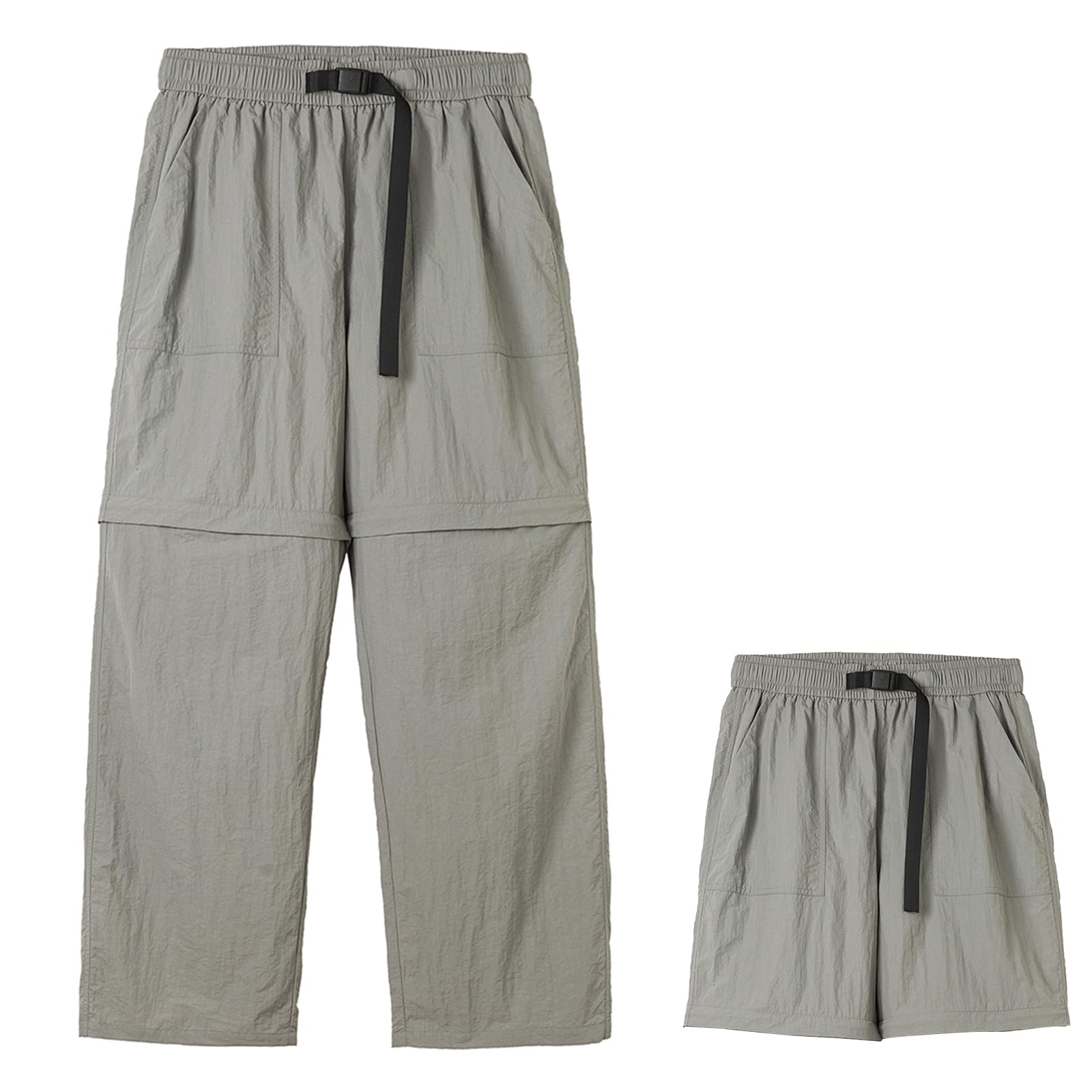 【送料無料】 ズボン アウトドアパンツ ワイドパンツ ロングパンツ ハーフパンツ ショートパンツ 裾着脱 2way 撥水 通気性 無地 アウトドア メンズ レディース CK2372 色：ライトグレー、サイズ：2XL