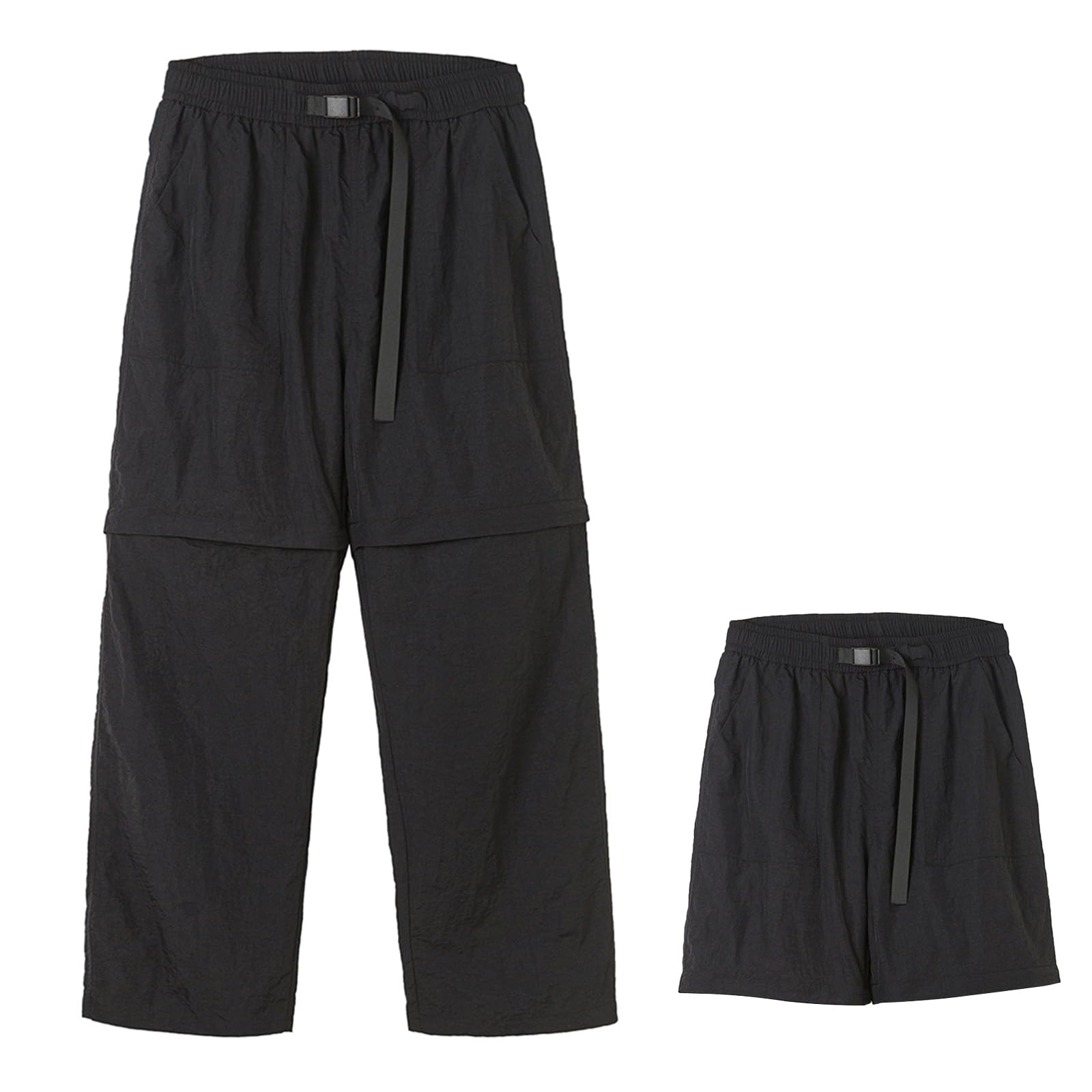 【送料無料】 ズボン アウトドアパンツ ワイドパンツ ロングパンツ ハーフパンツ ショートパンツ 裾着脱 2way 撥水 通気性 無地 アウトドア メンズ レディース CK2372 色：ブラック、サイズ：XL