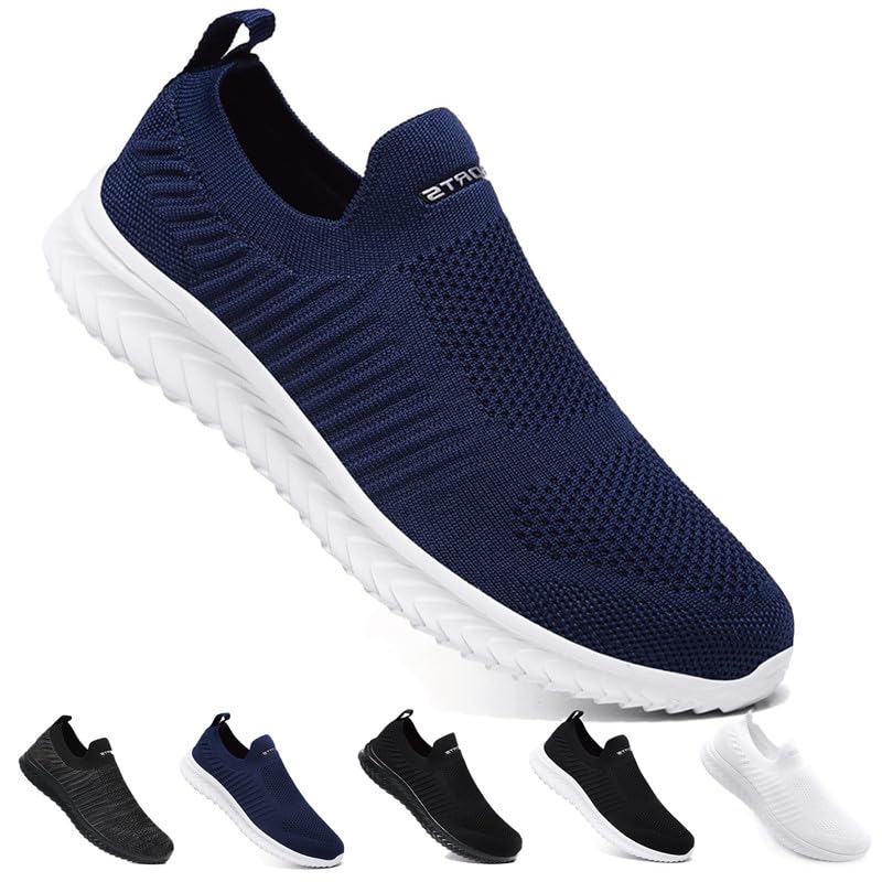 【送料無料】 スニーカー スリッポン メンズ レディース ナースシューズ ウォーキングシューズ スポーツシューズ 運動靴 メンズ ランニングシューズ 黒 白 婦人 靴 室内シューズ 超軽量 滑り止 通気 22.5cm-28.0cm 色：ダークブルー、サイズ：24.0 cm