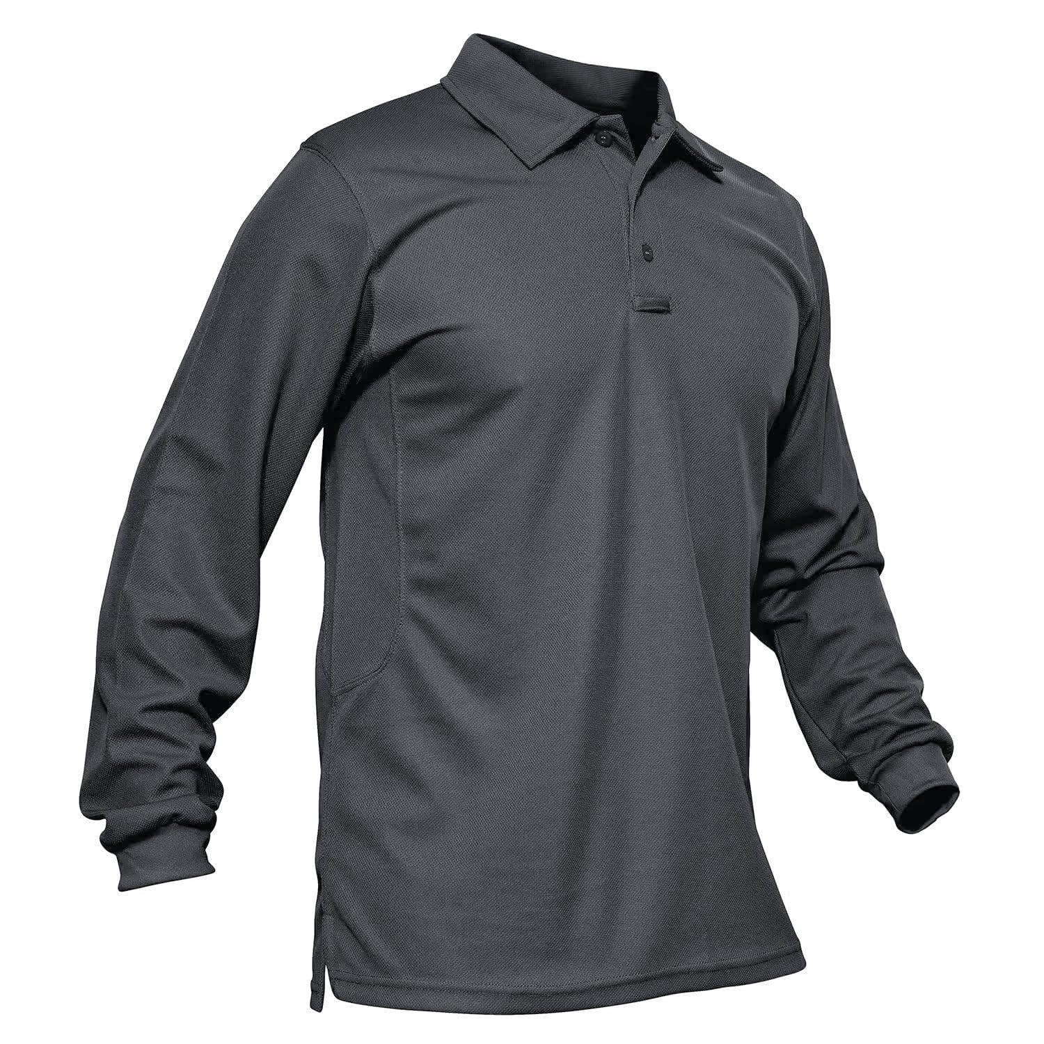 【送料無料】 ポロシャツ メンズ 長袖 ゴルフウェア 吸汗速乾 襟付きシャツ 通気 軽量 スポーツ カジュアル ビジネス 春夏秋 色：ダークグレー、サイズ：M