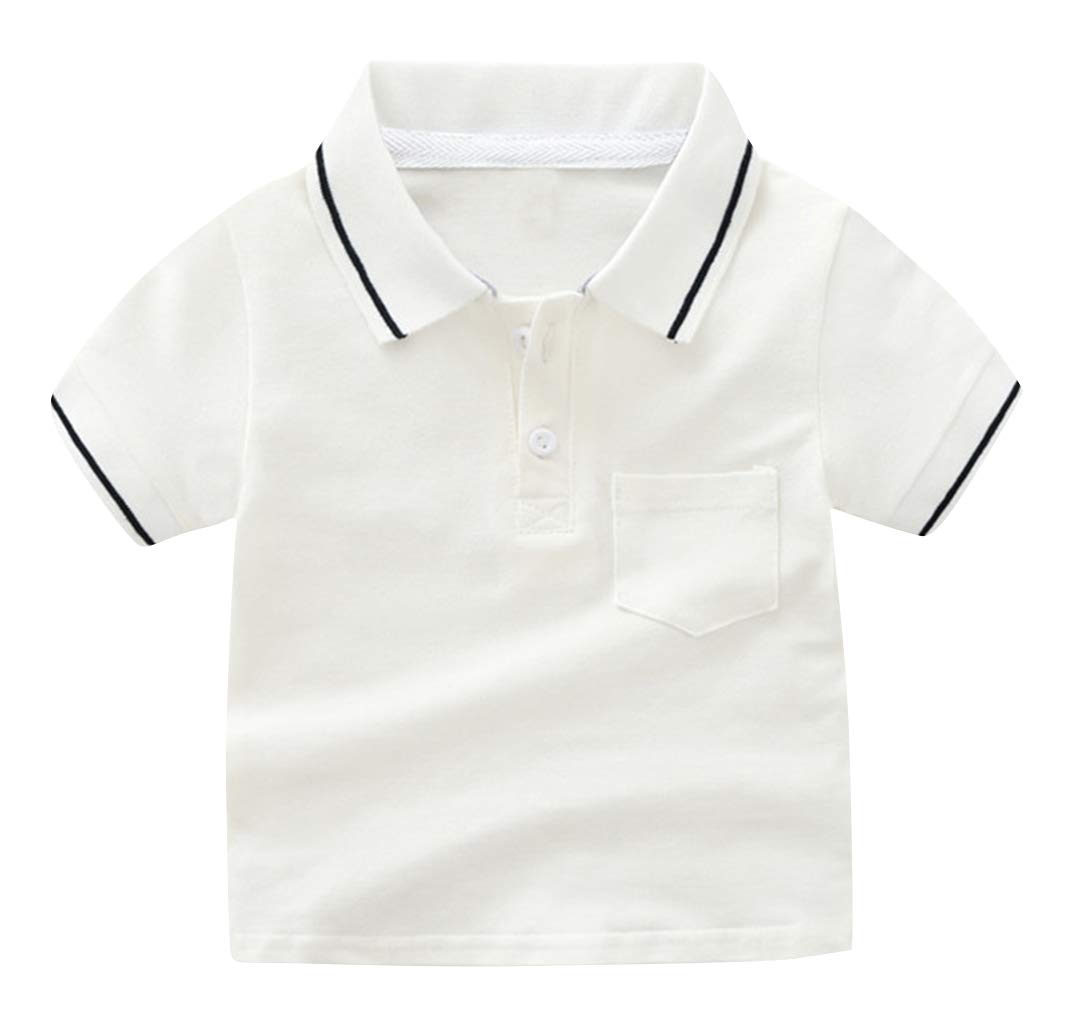 【送料無料】 キッズ シャツ 男の子 半袖 襟付き ポロシャツ 子供 ボーイズ Tシャツ スクール トップス 春夏服 ベビー ポケット付 通園通学 色：ホワイト、サイズ：120