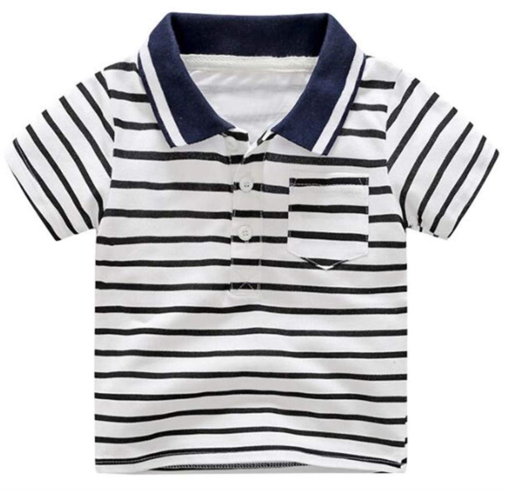 【送料無料】 キッズ シャツ 男の子 半袖 襟付き ポロシャツ 子供 ボーイズ Tシャツ スクール トップス 春夏服 ベビー ポケット付 通園通学 色：ボーダー、サイズ：110